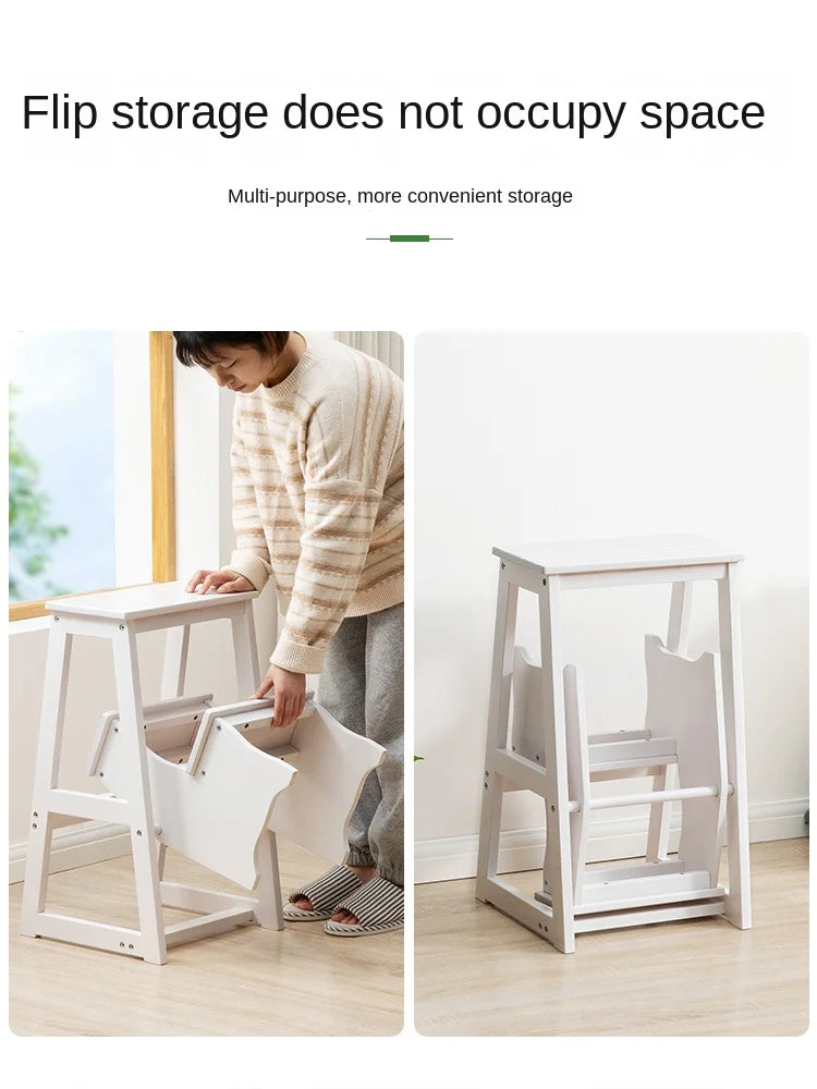 MOMO Solid Wood Folding Step Stool Home Three-step