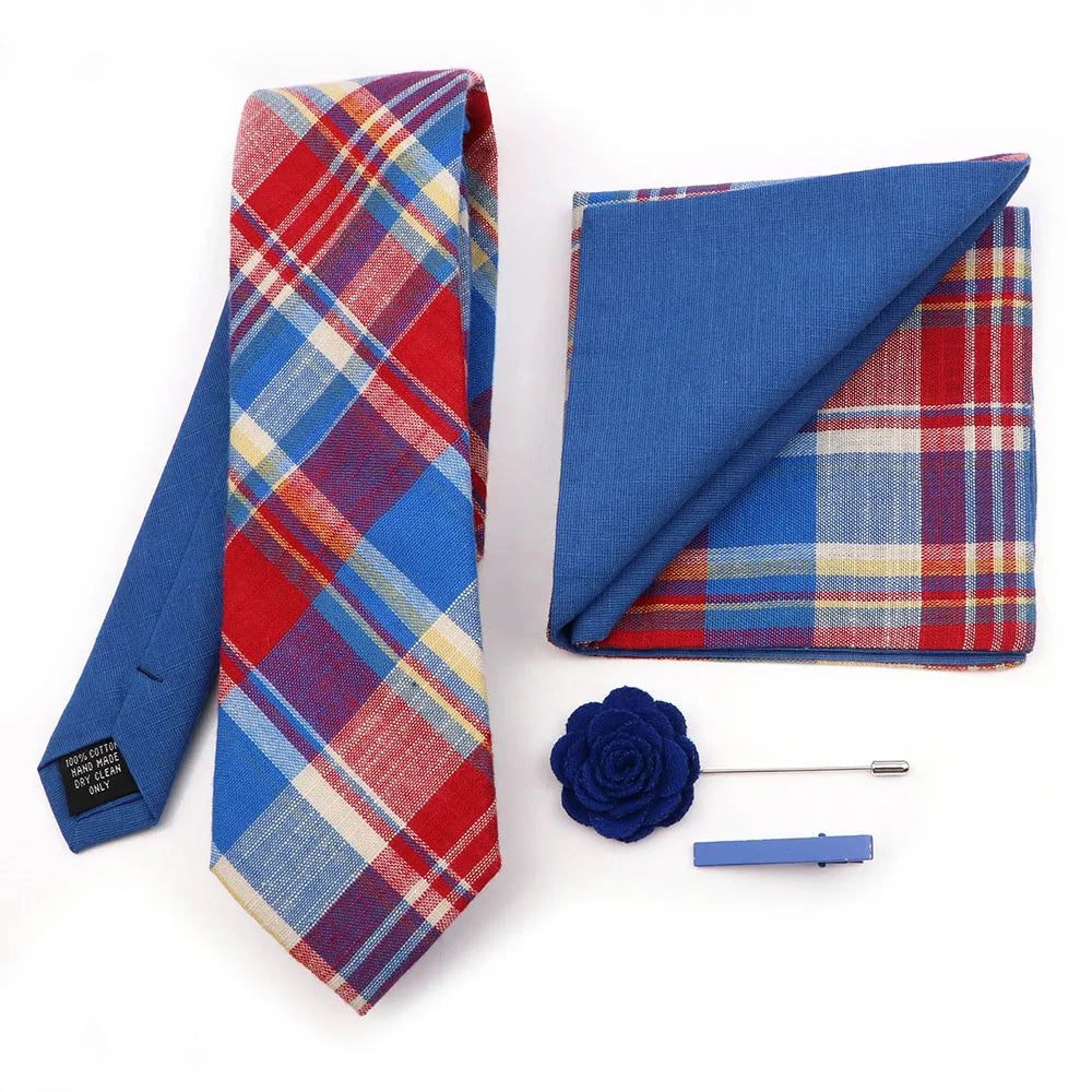 Two Side Floral Plaid Cotton Patchwork Tie Set