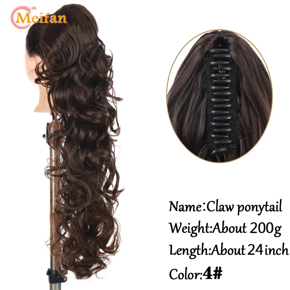 MEIFAN Long Synthetic Wavy Clip in Hair Ponytail