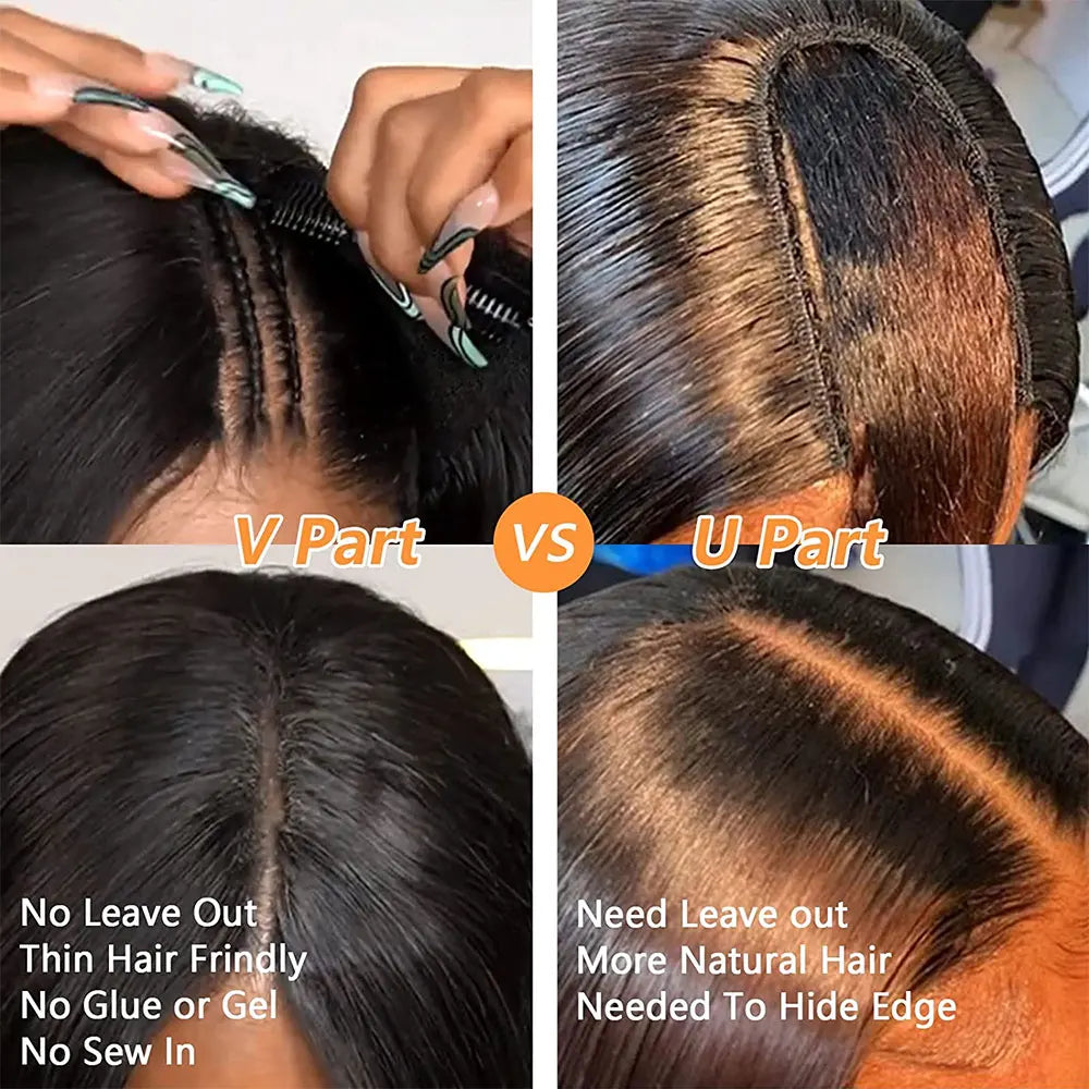 Kinky Straight V Part Wig Human Hair Wigs