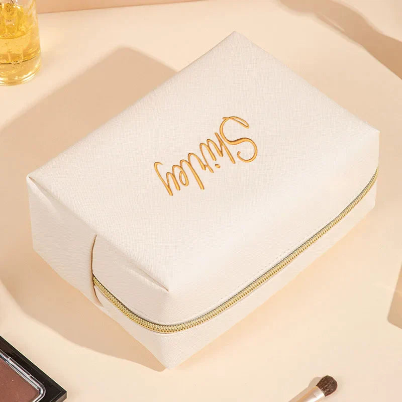 Personalized Embroidery Makeup Bag Portable PU Saffiano Leather
