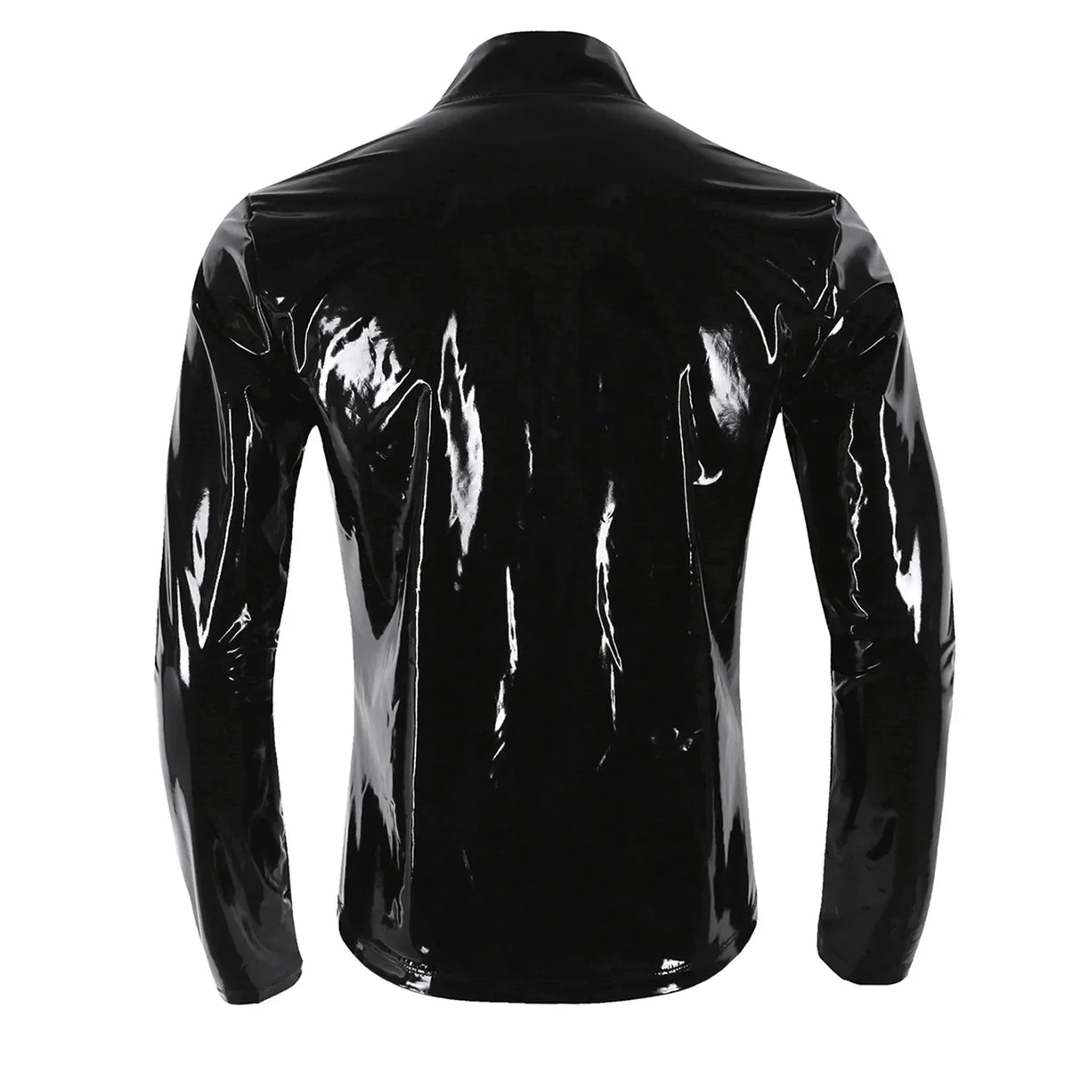 Men Wet Look Patent Leather Coat Long Sleeve