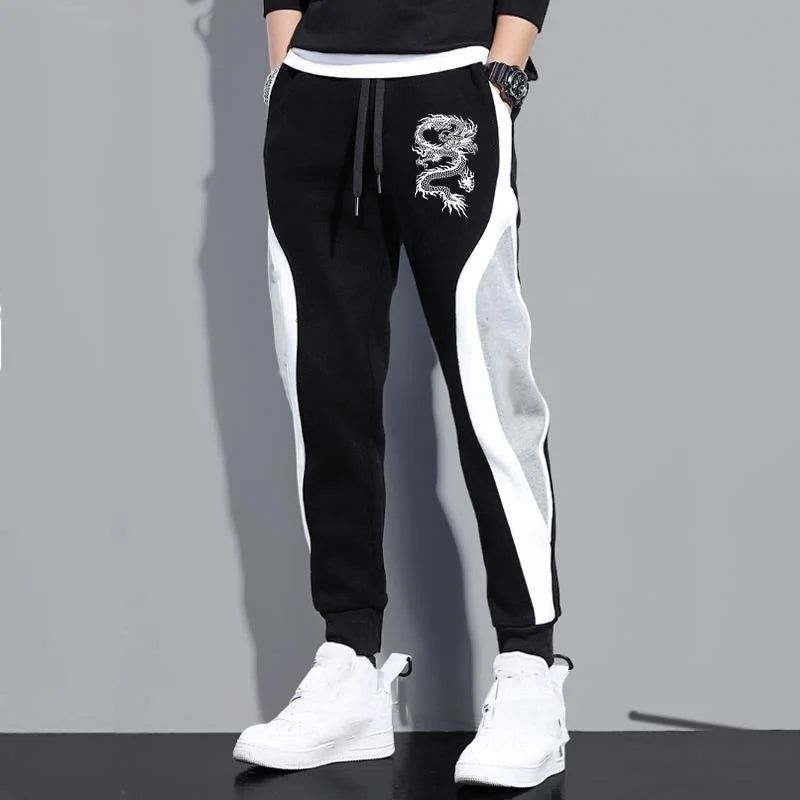 New Men Casual Drawstring dragon print Pants Jogger
