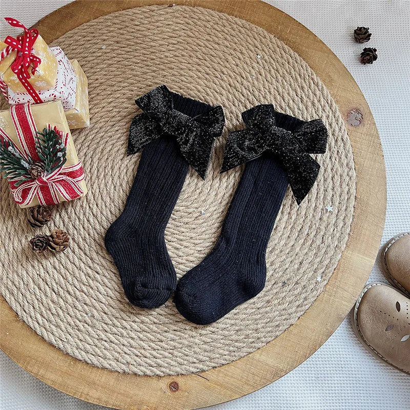 Winter Baby Girls Christmas Long Socks Kids Cotton