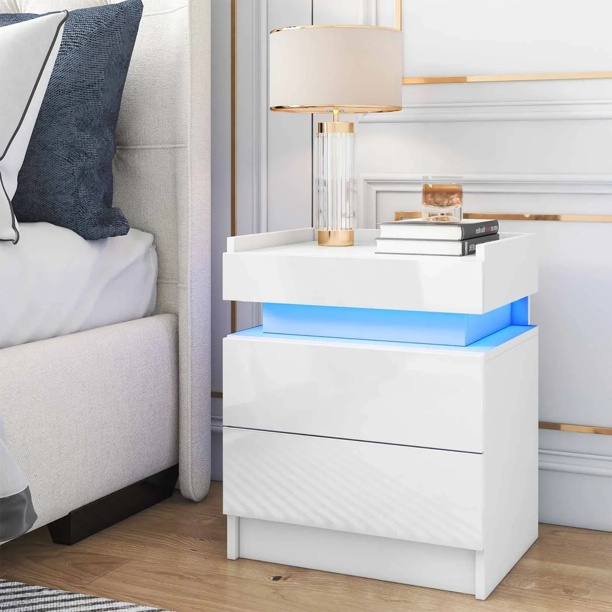 White LED Nightstand LED Bedside Table with High