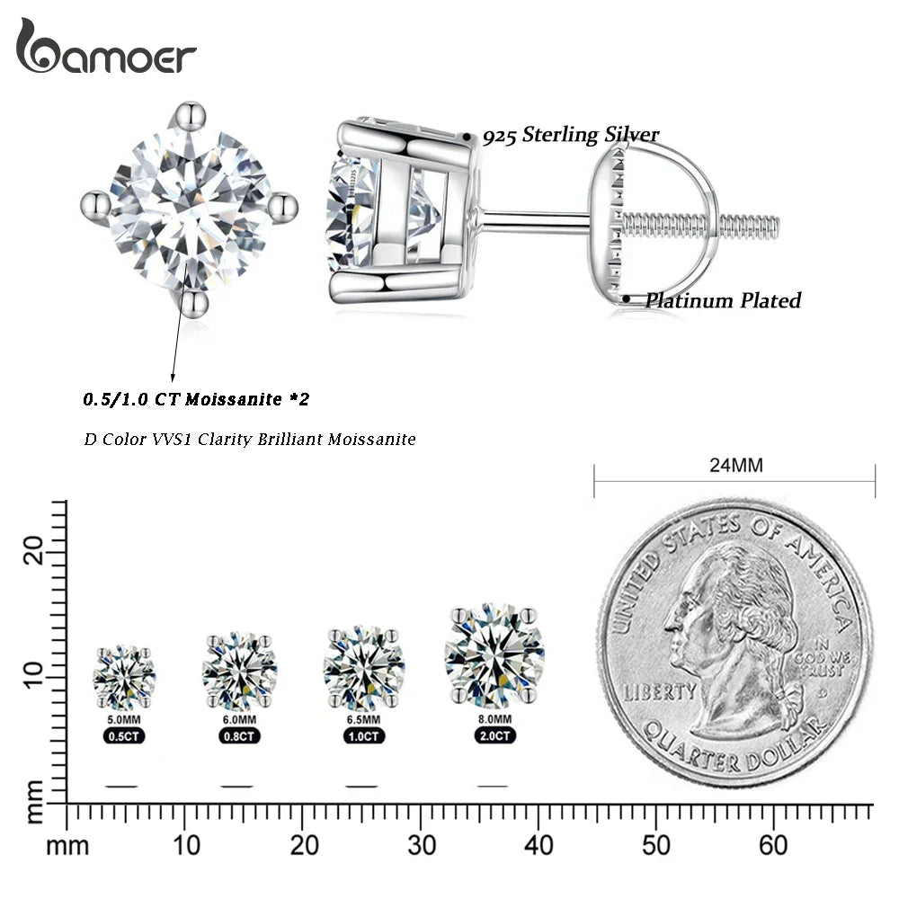 BAMOER Moissanite Earrings for Women Solid 925 Sterling