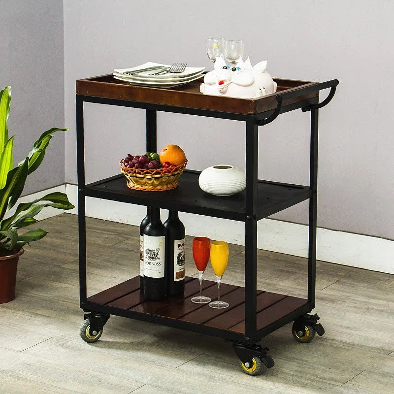 Utility Storage Trolley Kitchen Rolling Shelf Solid Wood