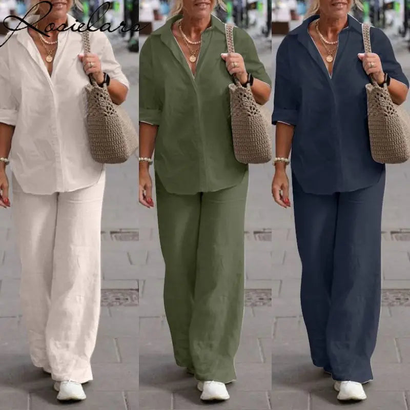 2023 Long-sleeved Shirt Casual Wide-leg Pants Suit 2