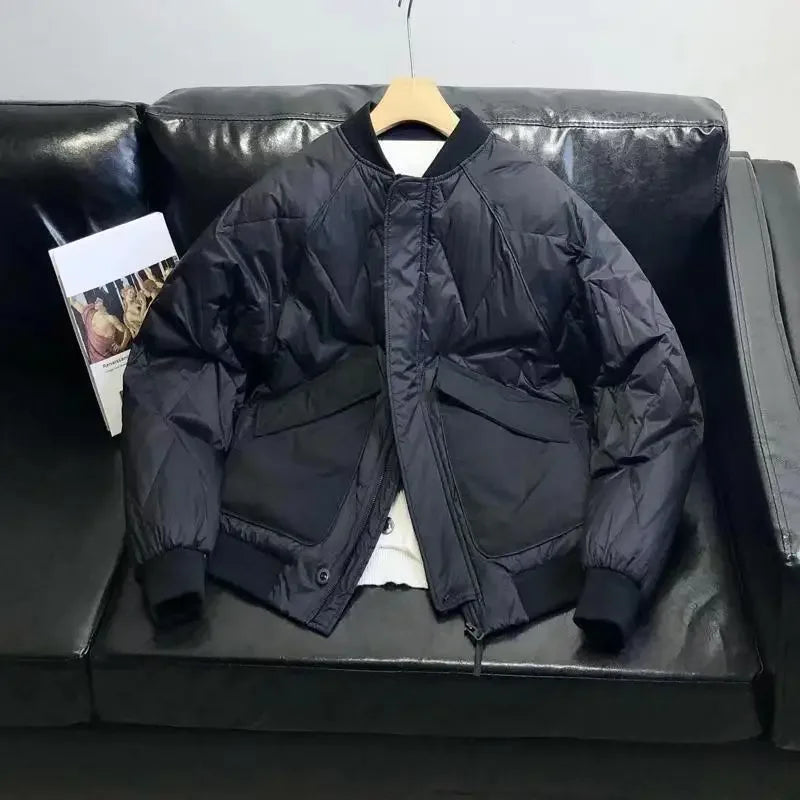 Winter Big Pocket Zipper Down Jacket Warm Vintage