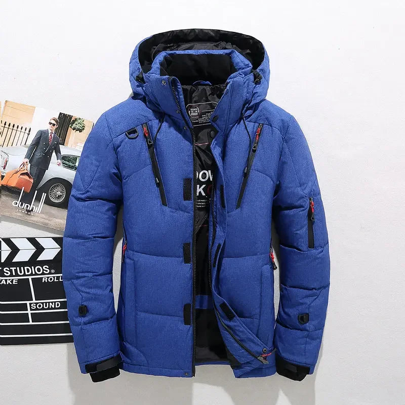 Men's White Duck Down Jacket Warm Hooded Thick