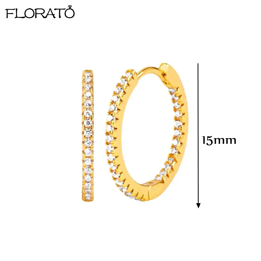 Minimalist 925 Silver Needle 15mm Crystal Hoop Earring