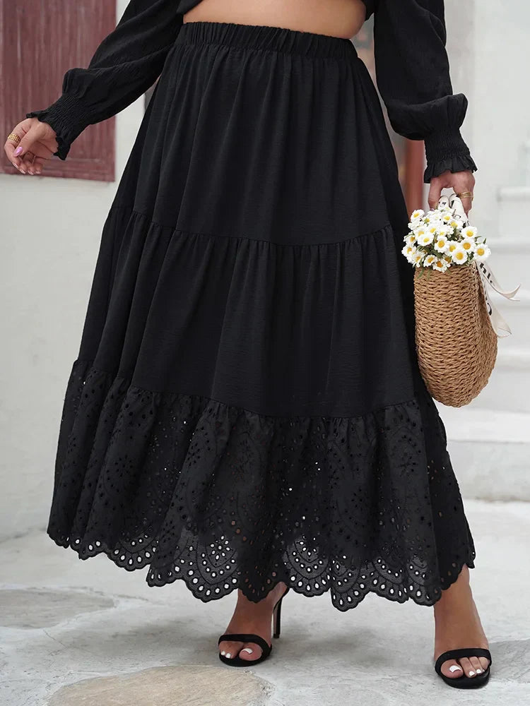 GIBSIE Plus Size Hollow out Scallop Hem Ruffled