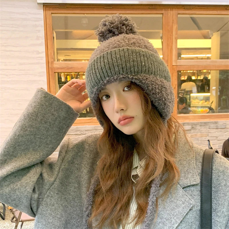 Women Pompom Ear Warmer Bonnet Fleece-lined Ear Protection