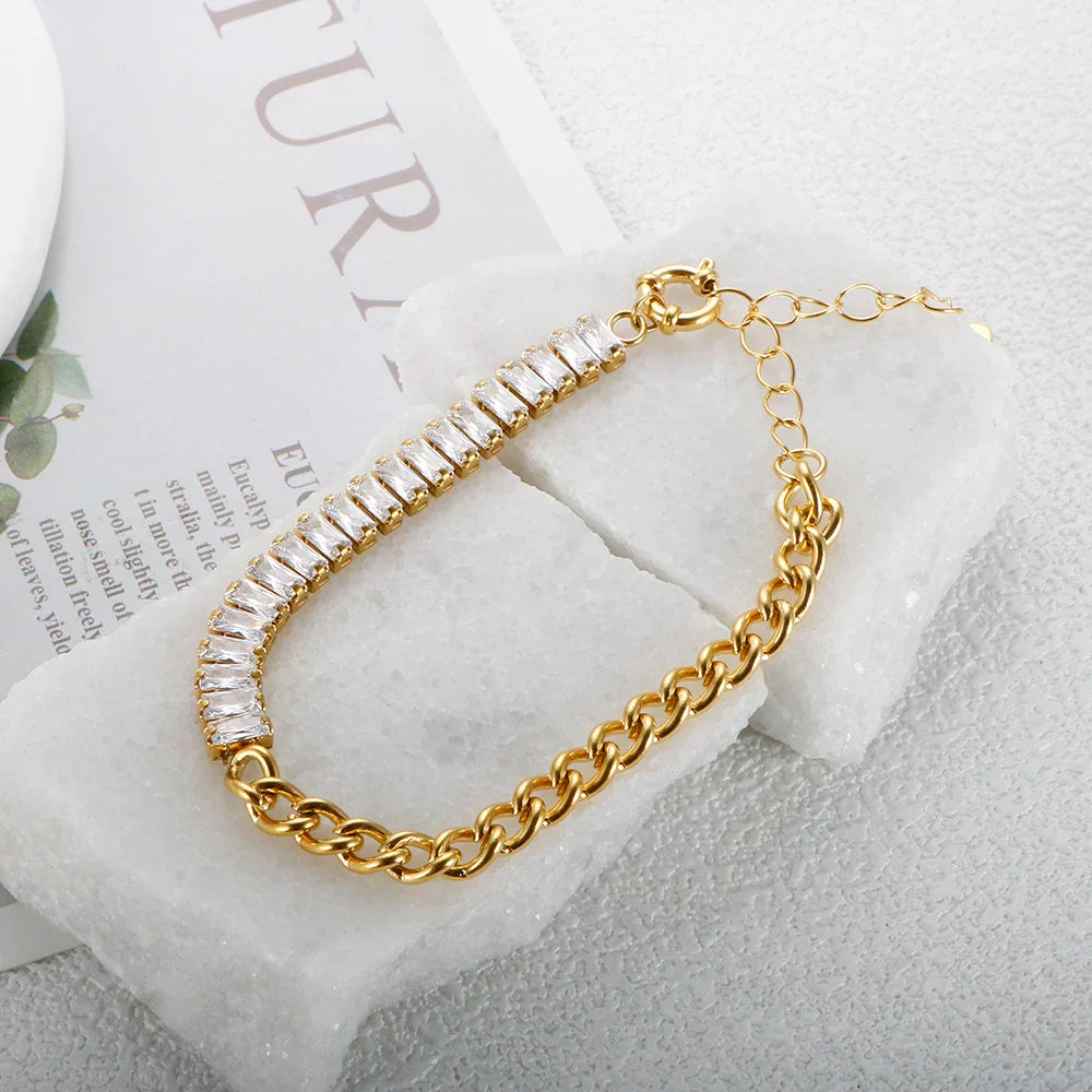 Luxury Cubic Zirconia Paneled Cuban Chain Bracelet 316L
