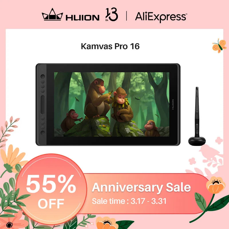 Huion Graphic Monitor Kamvas Pro 16 Drawing Tablet