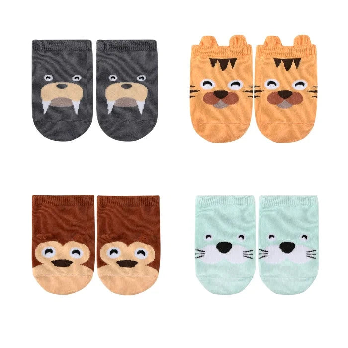 4Pairs/lot Cute Cartoon Non-slip Baby Socks Newborn Toddler