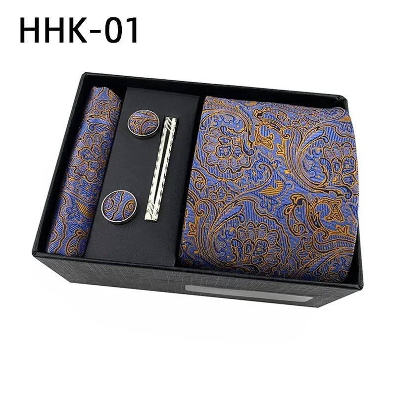 100Silk Feel Set Classic Ties for Men Kerchief