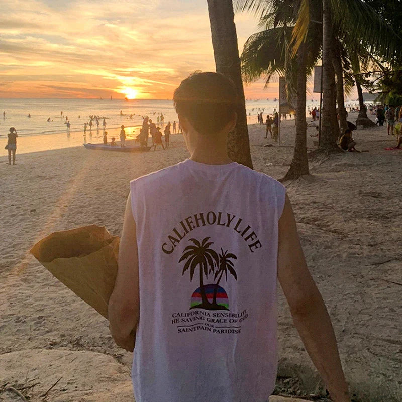 Print Vest Men Summer Casual Beach Tank Top