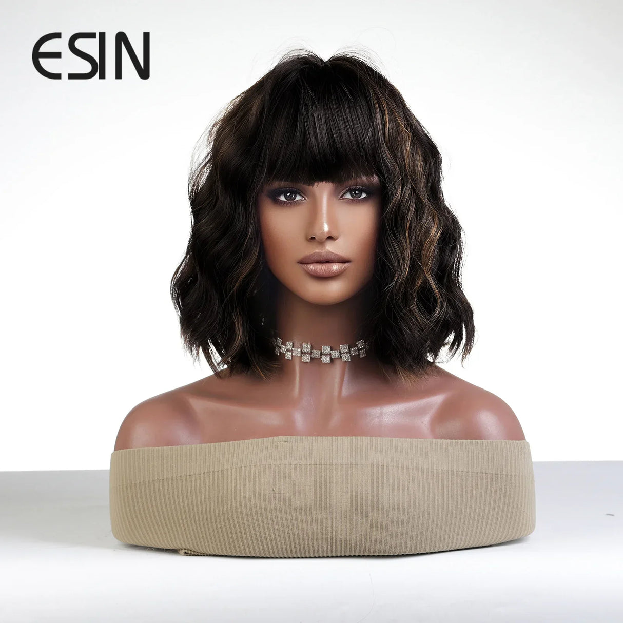 ESIN Synthetic Black Brown Medium Long Loose Body