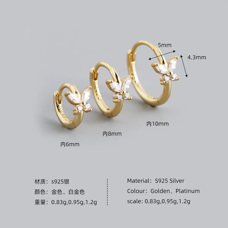 CCFJOYAS 6/8/10mm 925 Sterling Silver Butterfly-shaped Small Hoop