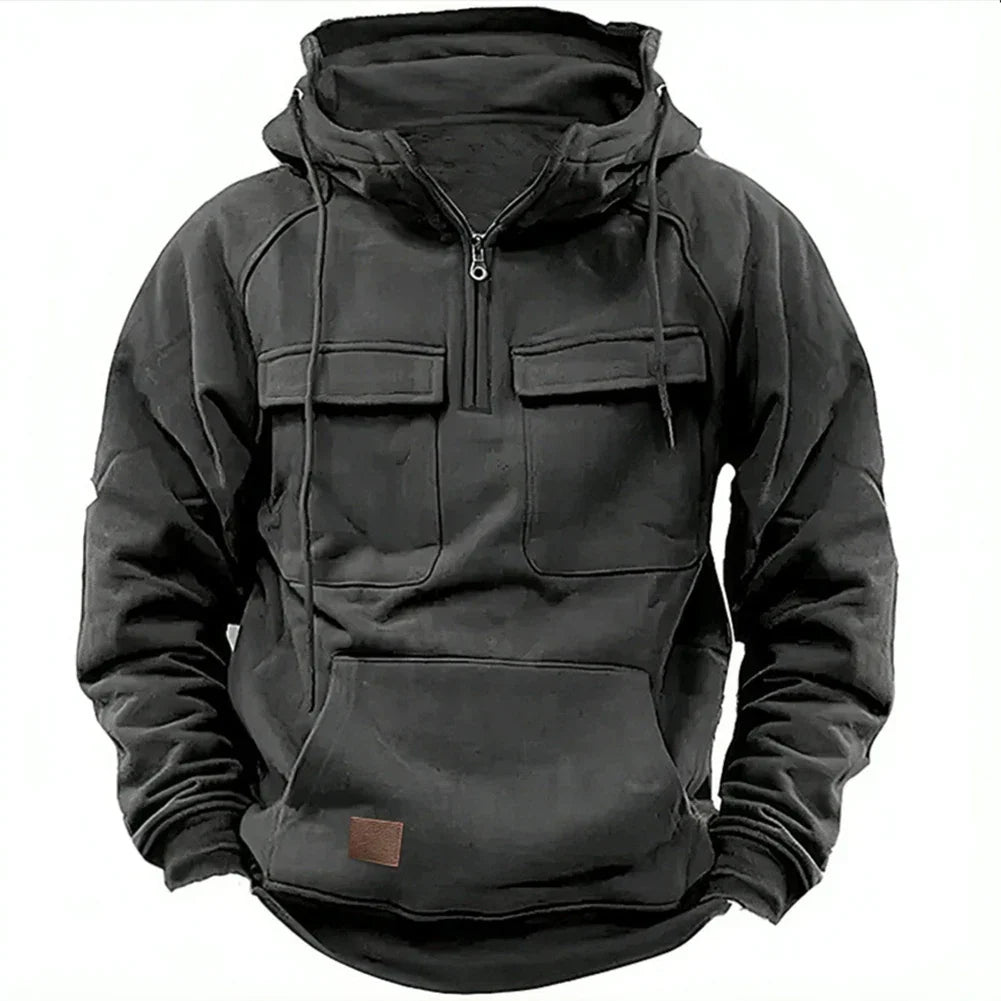 Loose Sweatshirt Men Pullover Solid Color Black Blue
