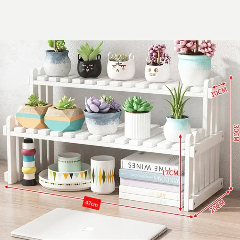 Natural Bamboo Indoor Plant Stand for Desk,Adjustable Desktop