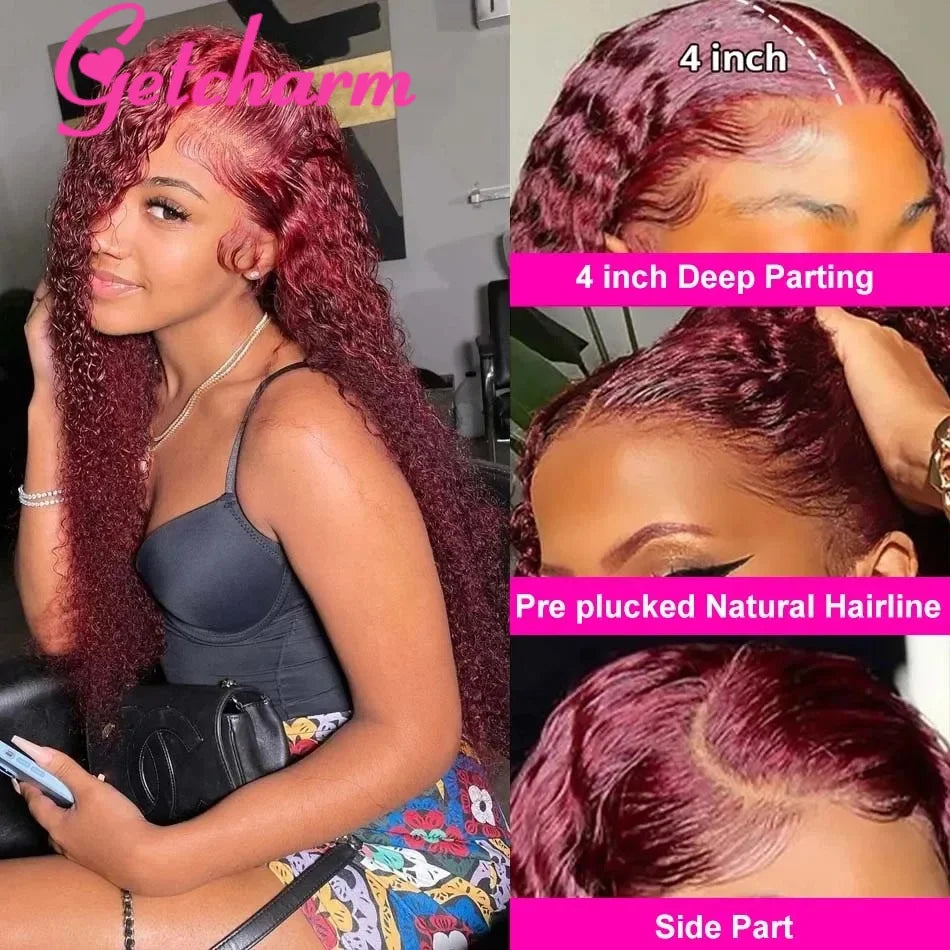 weargo 99J Burgundy Curly Lace Wigs Human Hair
