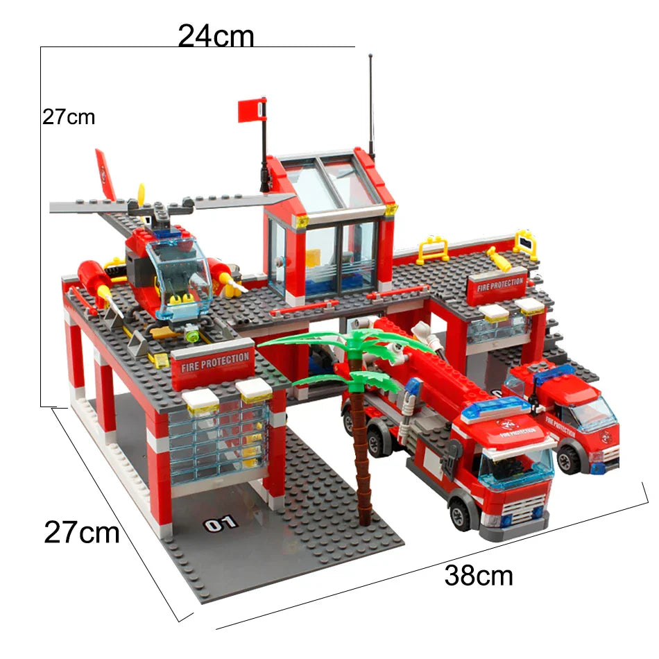 HUIQIBAO 756pcs Fire Station Model Building Blocks Truck