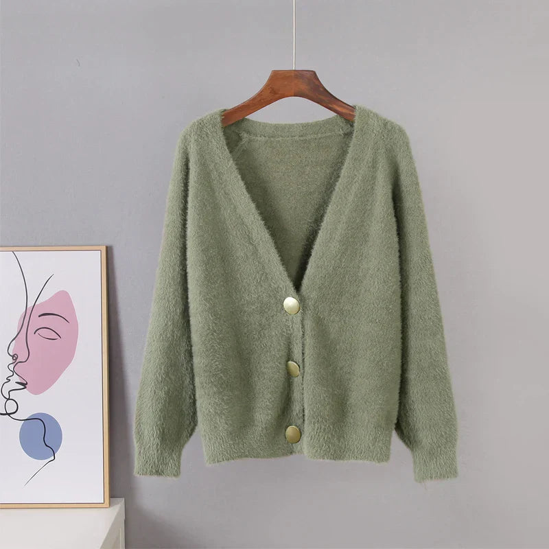 Hirsionsan Elegant Long Sleeve Mohair Sweater Women 2023