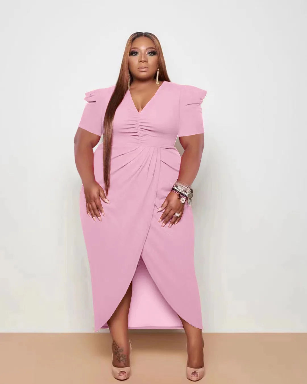 Pulkritu Plus Size Women Puff Short Sleeve Wrap