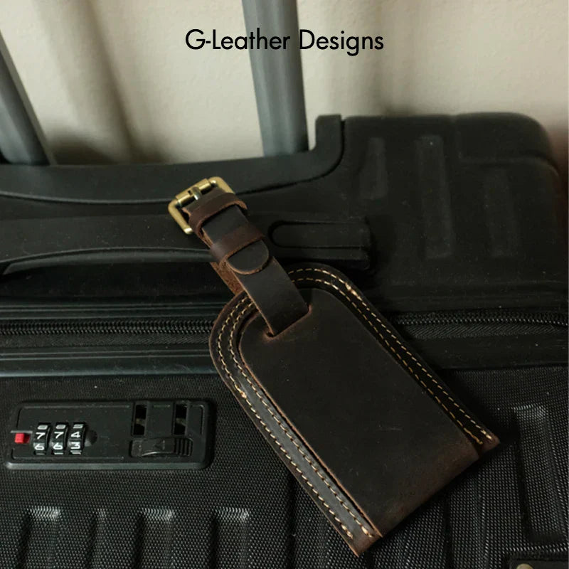Vintage Genuine Crazy Horse Leather Luggage Tag Suitcase
