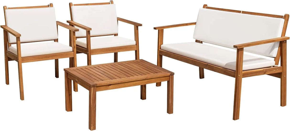 Patio Furniture Outdoor Acacia Wood Conversation Sofa Set