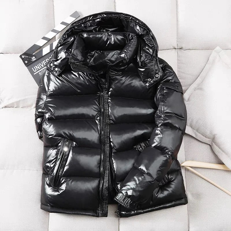 Men Shiny Duck Down Coats Winter Hooded Casual