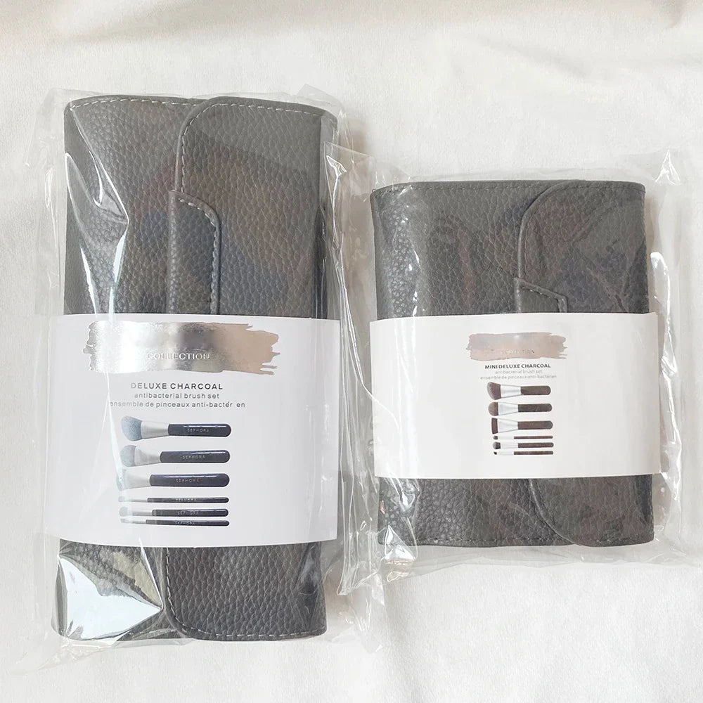 Deluxe Charcoal Antibacterial Makeup Brushes Set - 6Pcs