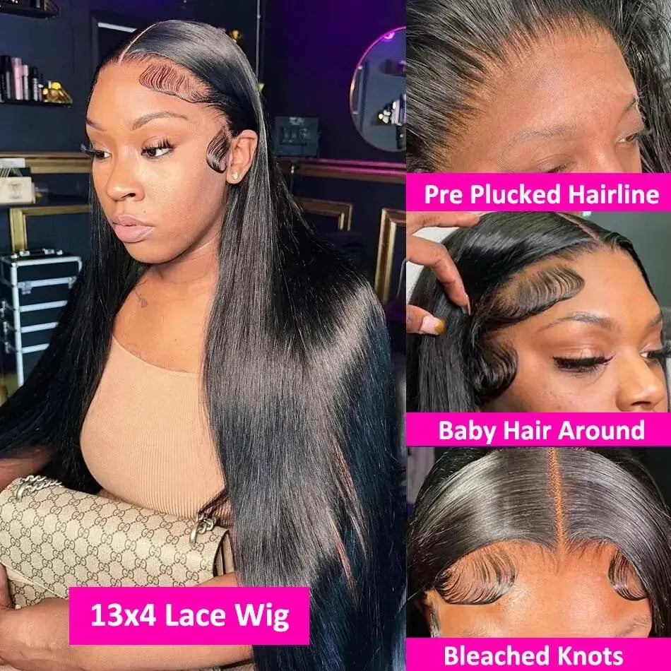 Straight Lace Front Wigs Human Hair Transparent 13x4