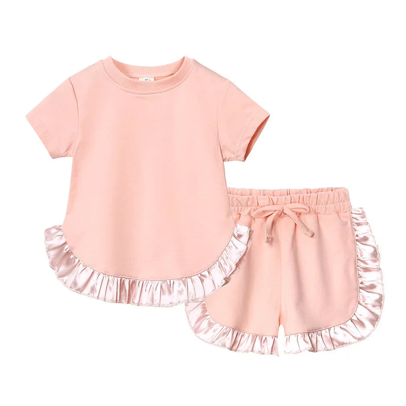 Kids Clothes Girls Outfits Short Sleeve Ruffle T-shirts