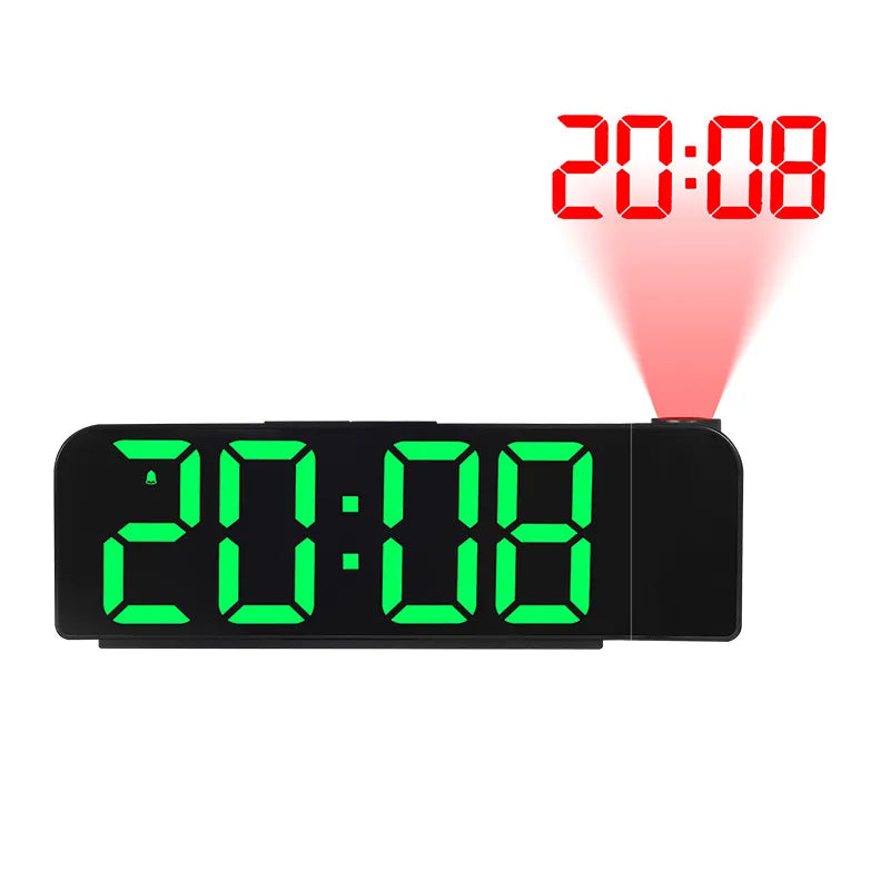 180° Arm Digital Projection Alarm Clock - Night Mode, Power-Off Memory, 12H/24H LED Table Clock