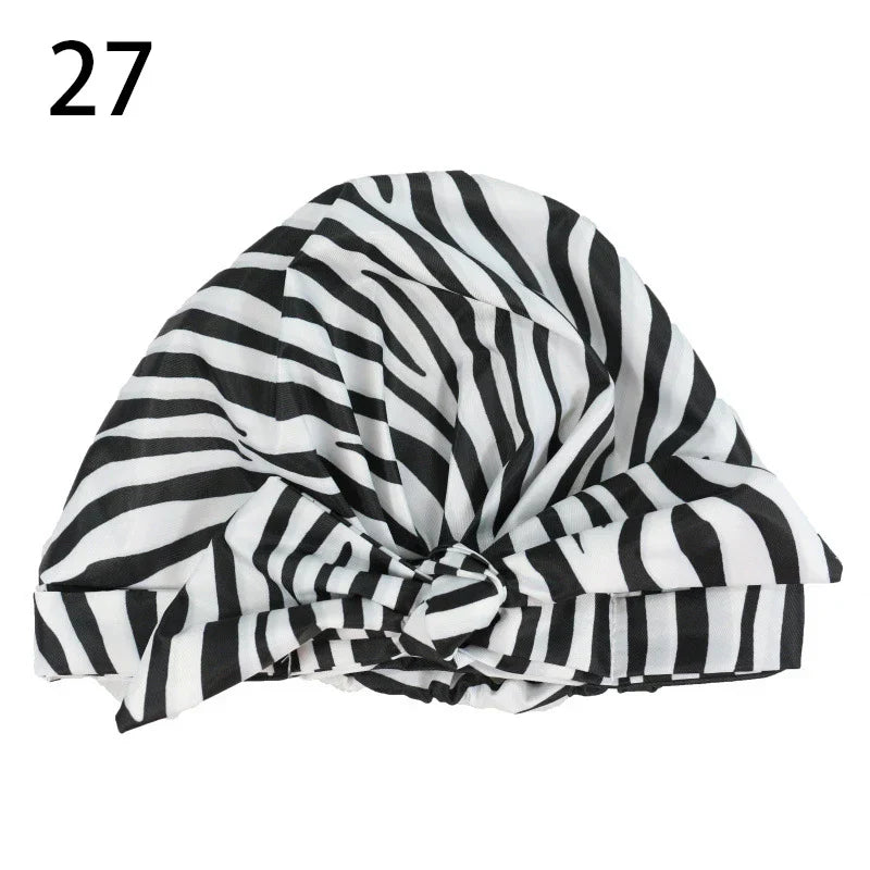 Waterproof Leopard Print Cap Elastic Bow Nightcap Women