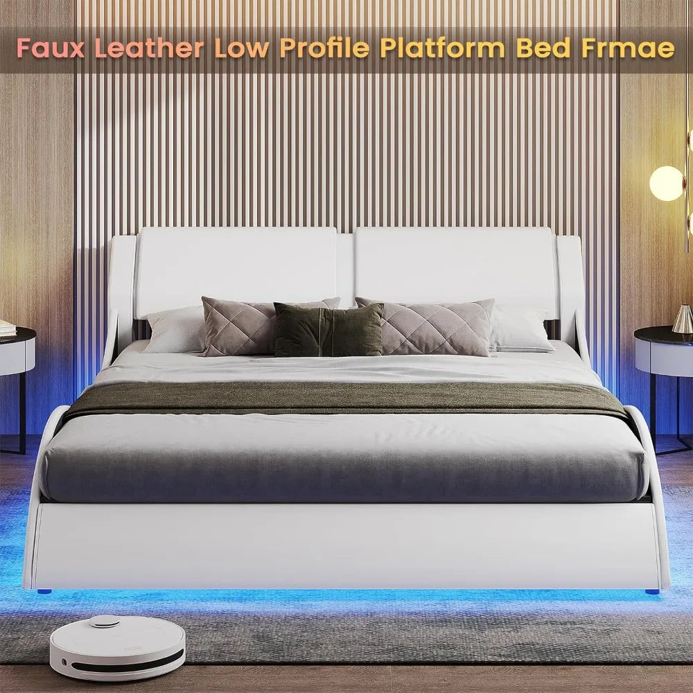 Bed Frame, Large with Headboard, Modern Upholstered Platform,