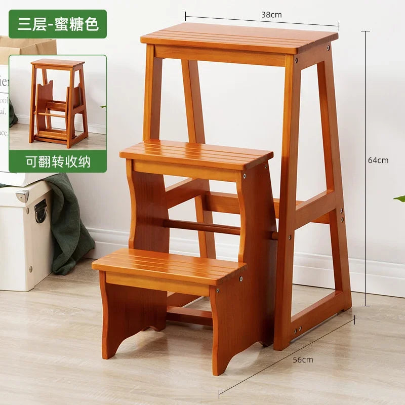 Solid Pine Wood High Stools Kitchen Multifunctional Step