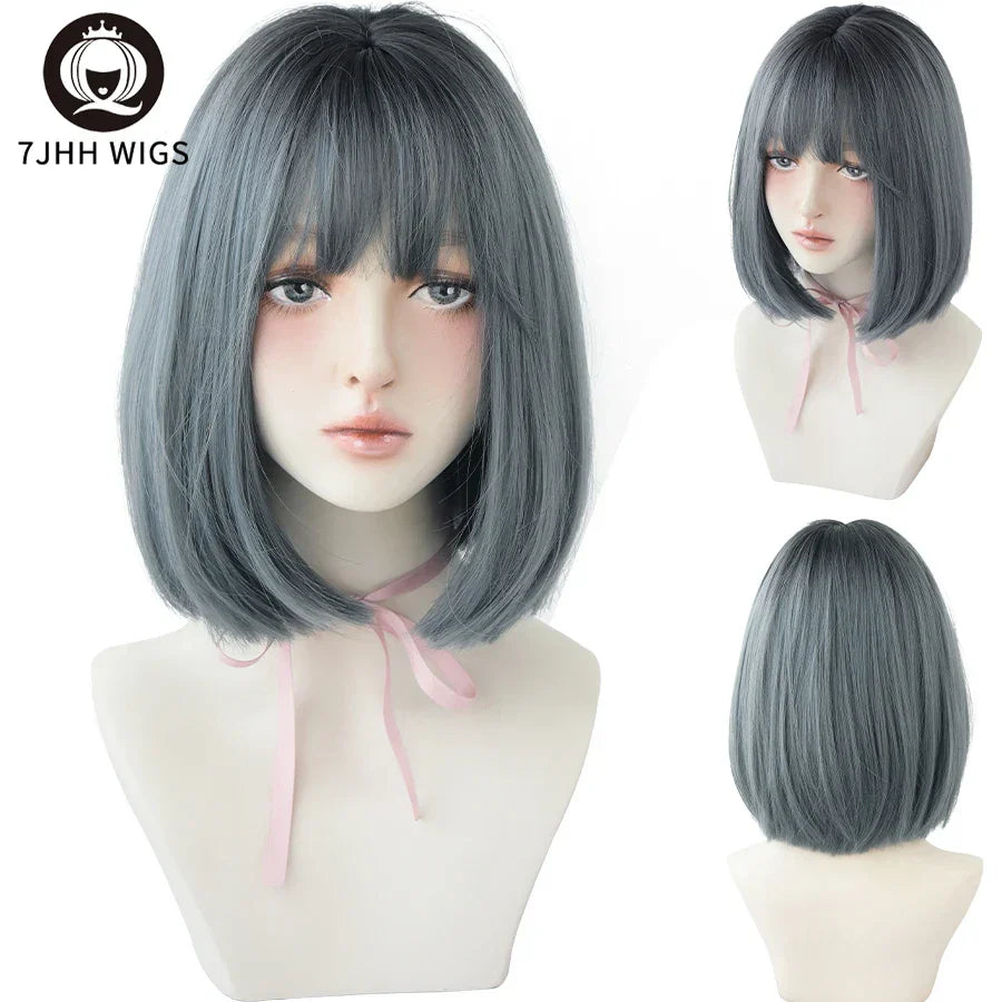 7JHH WIGS Black Short Bob Wig for Girl