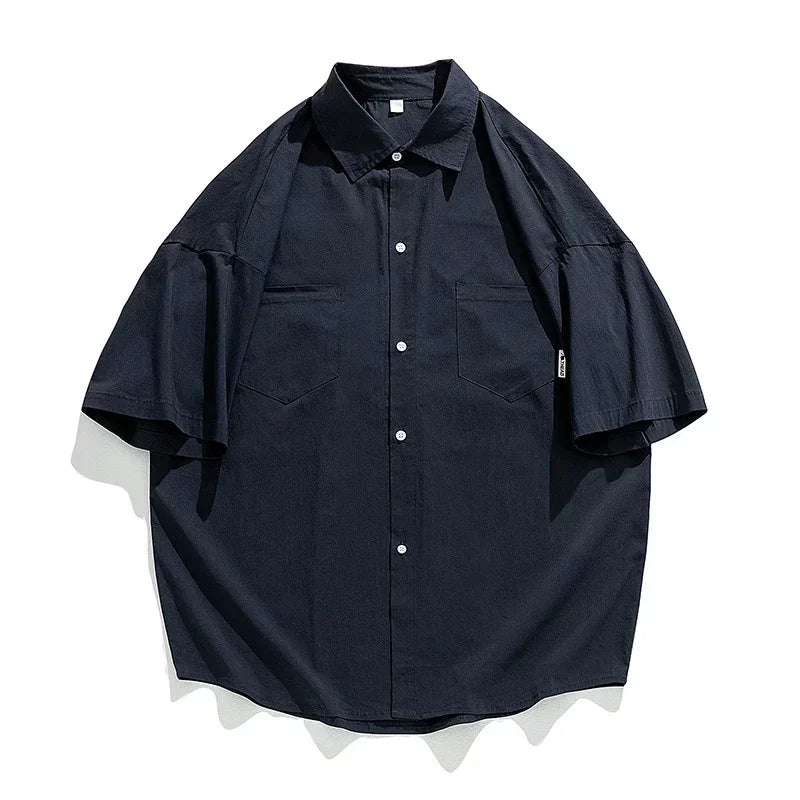Double Pockets Shirts for Men Vintage Japan Baggy