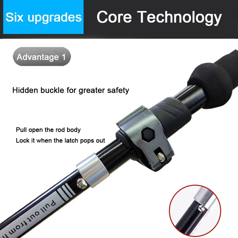 Folding Walking Poles 3-Fold Cane with EVA+Cork Handle - Hiking Stick (1 or 2 PCS)