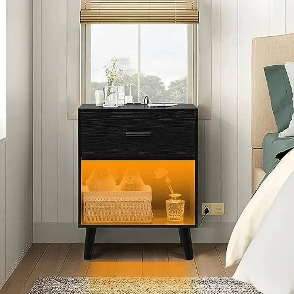 Nightstands Set of 2 with Charging Station and