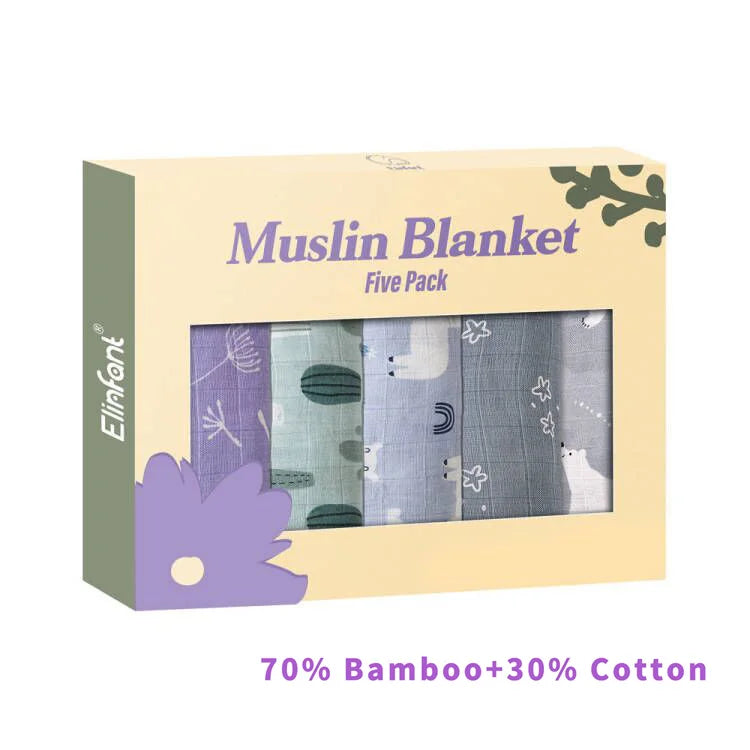 Elinfant 5pcs Gift Set Bamboo Cotton Muslin Bib
