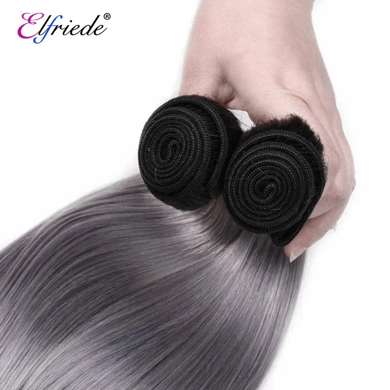 Elfriede 1BGrey Straight Ombre Colored Hair Bundles with