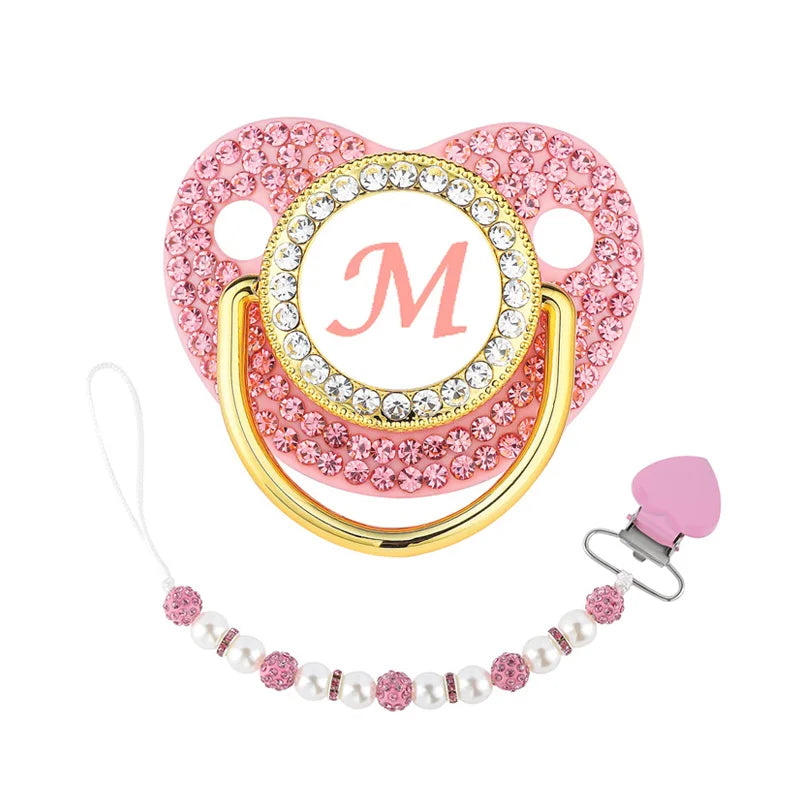 Pink Newborn Pacifier Clip Chain 26 Letters Baby