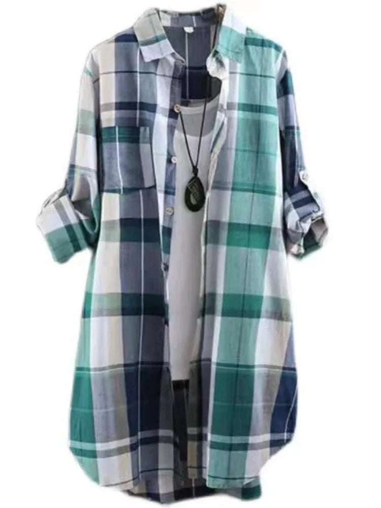 Plus Size Cotton Mid Length Plaid Print Women