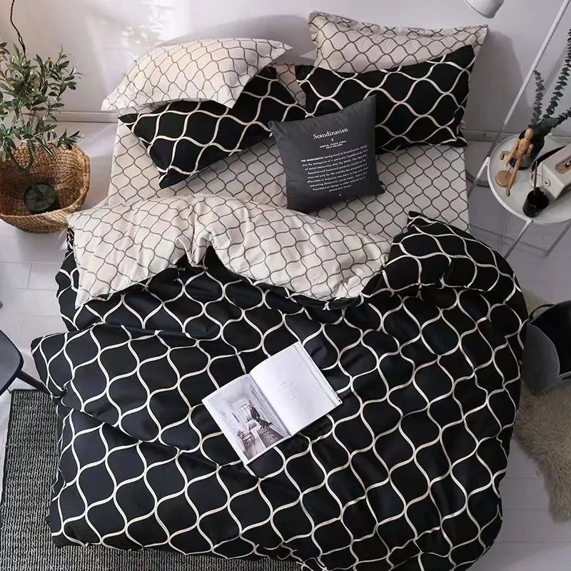 Couple Black Duvet Cover with Pillow Case Luxury
