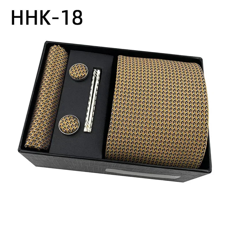 100Silk Feel Set Classic Ties for Men Kerchief